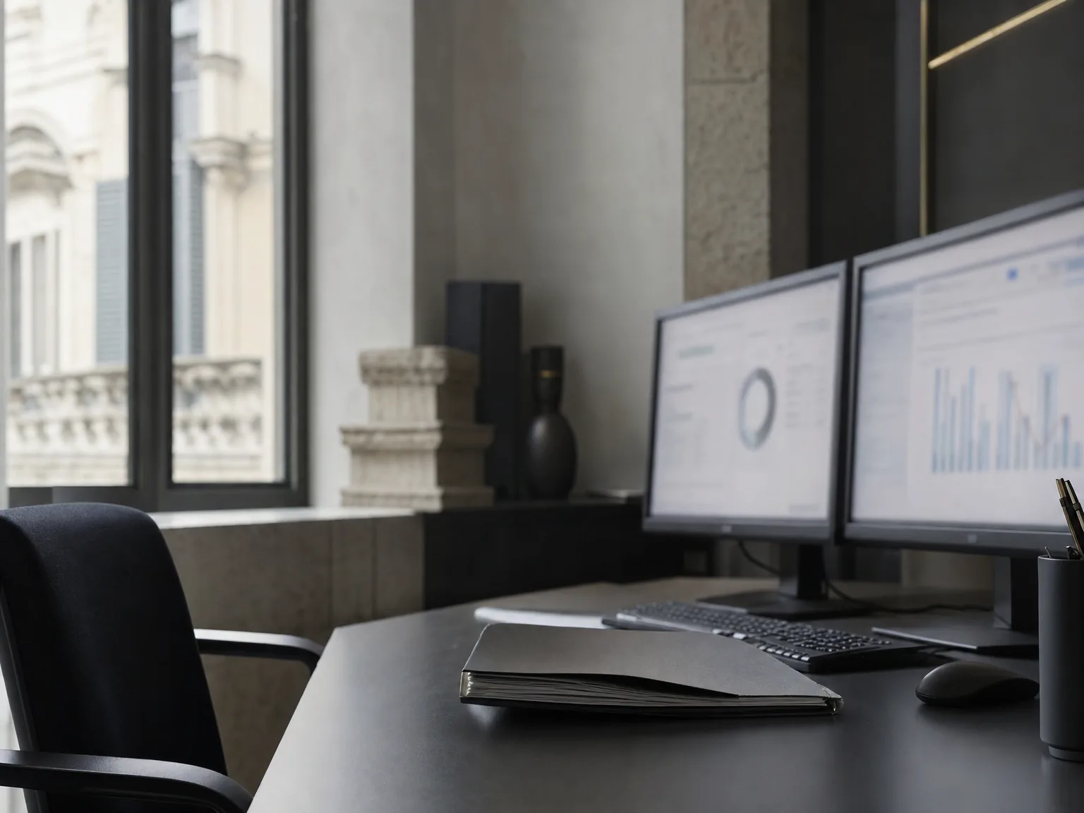 Two office screens bringing the business data together in one place.